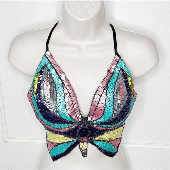 BUTTERFLY SEQUIN TOP Multi Colored One Size - Picture 1 of 7